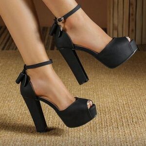 Elegant Black Peep-Toe Platform Heels